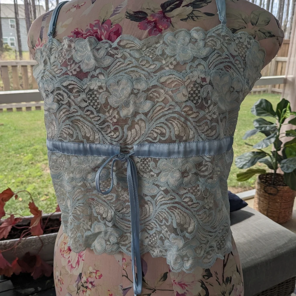 Light Blue Satin & Lace Sleep Set